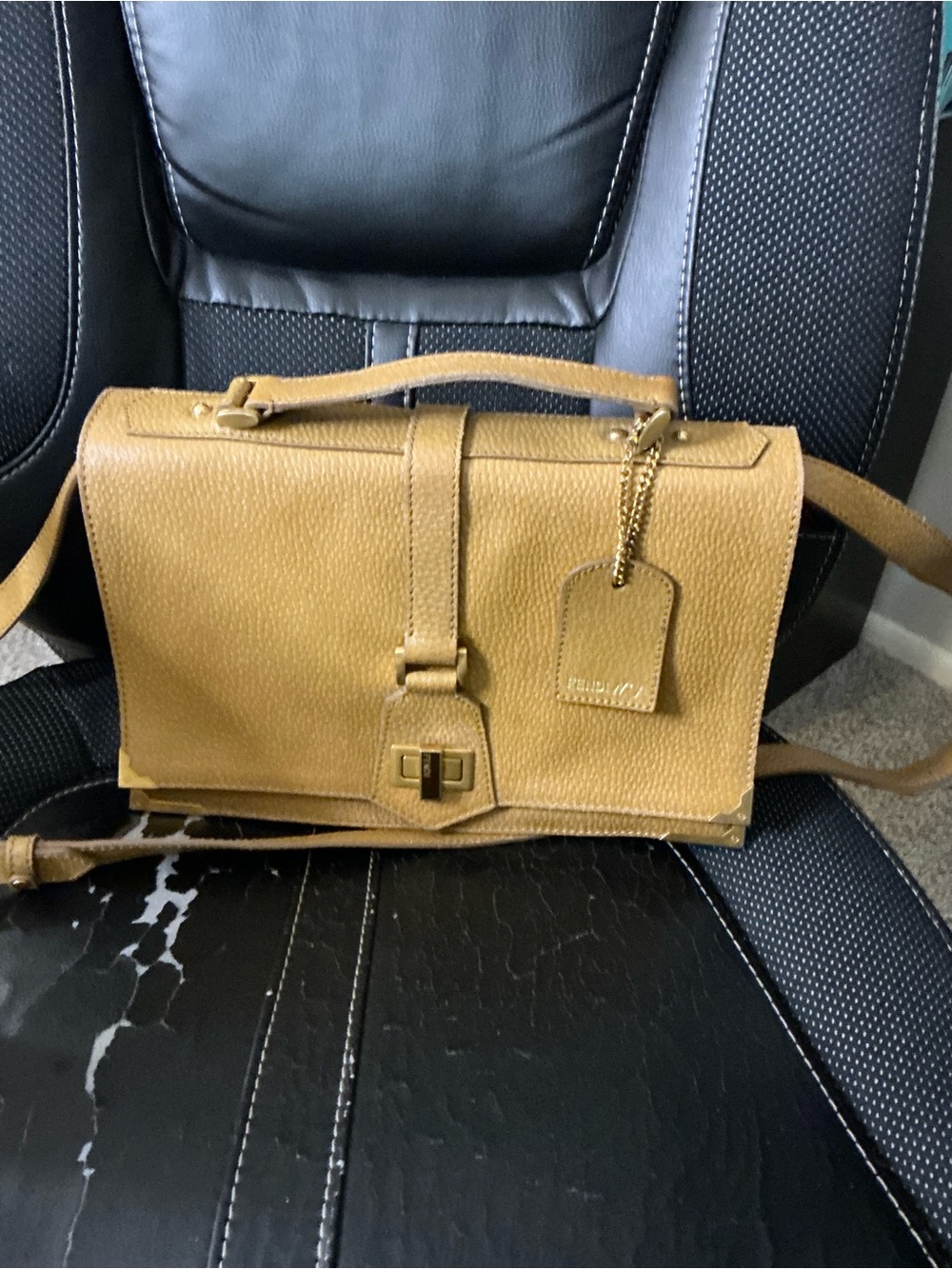 FENDI Pebbled Leather Crossbody Satchel in Mustard